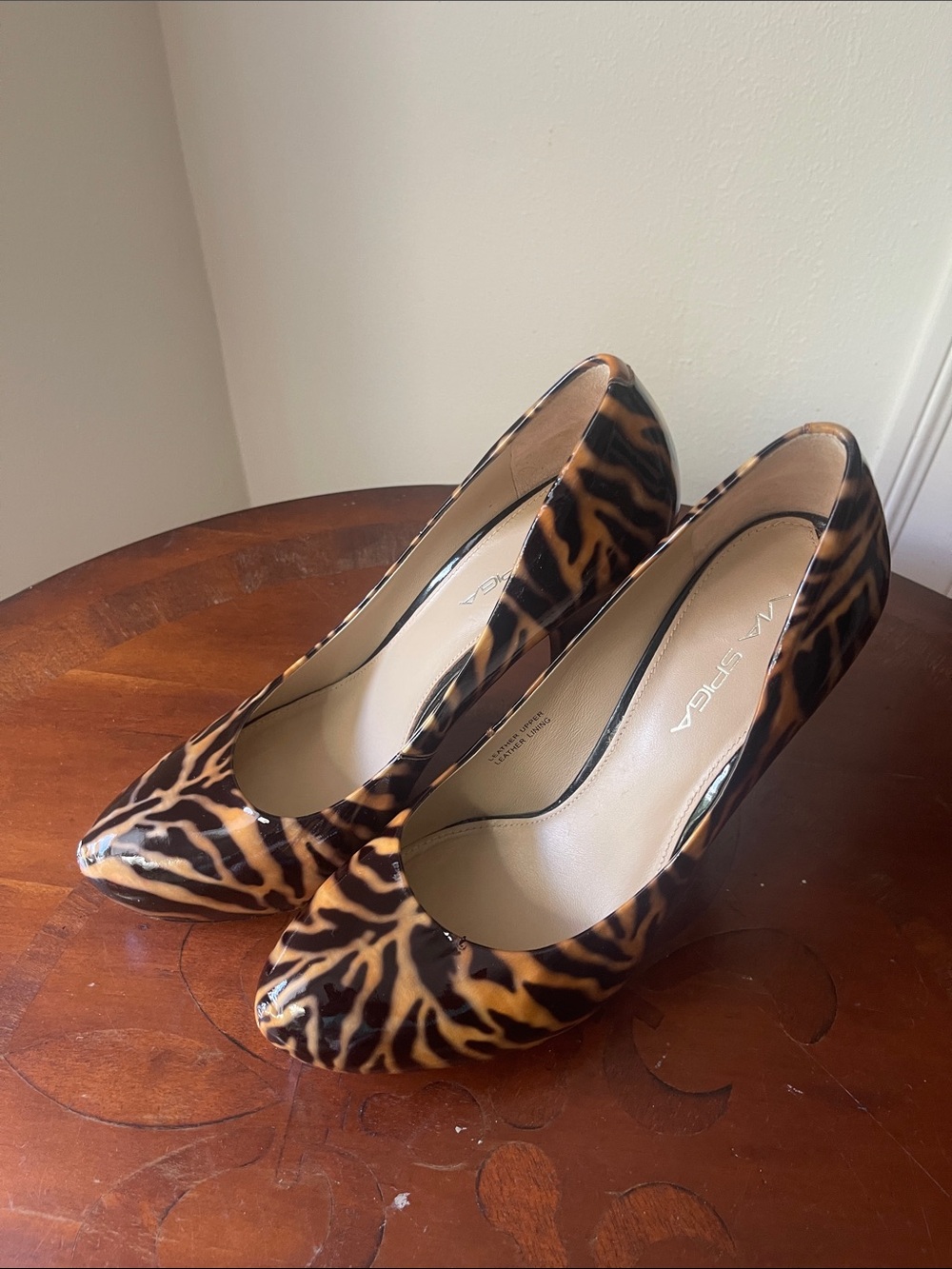 Via Spiga Leopard-Print Patent Pointed-Toe Pumps - Brown/Tan